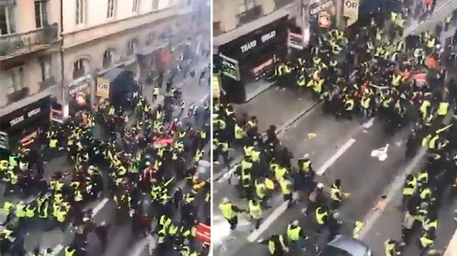 Fransa'da sarı yelekliler birbiriyle çatıştı!