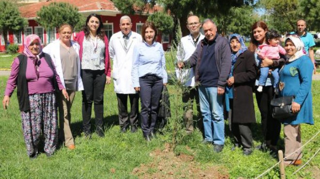 İzmir'de hayata döndüğü hastanenin bahçesine fidan dikti