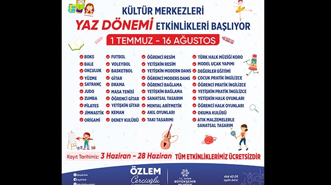 Aydın Büyükşehir Belediyesi'nden dolu dolu yaz kursları