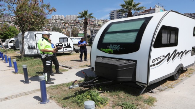 Bayraklı'da karavan işgaline zabıta engeli