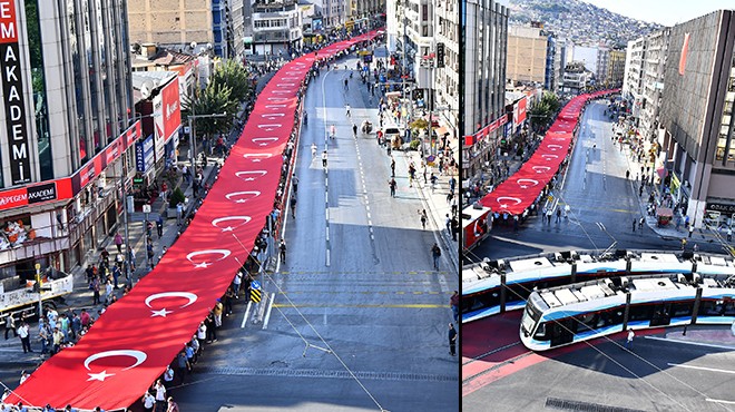 İzmir'de 97. yıl gururu: 350 metrelik dev bayrak kentte dalgalandı