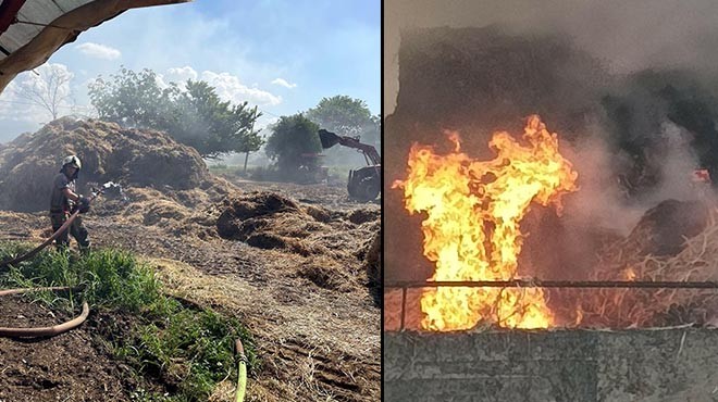 Ödemiş'te 7 saatlik yangın: 100 balya saman kül oldu!